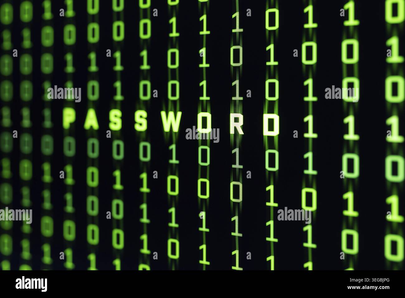 Password word on binary code background of a computer screen Stock Photo