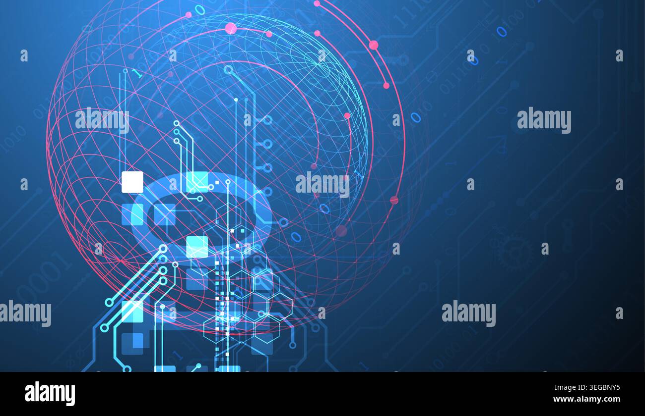 Technological vector background with colored spheres. Tech art. Stock Vector