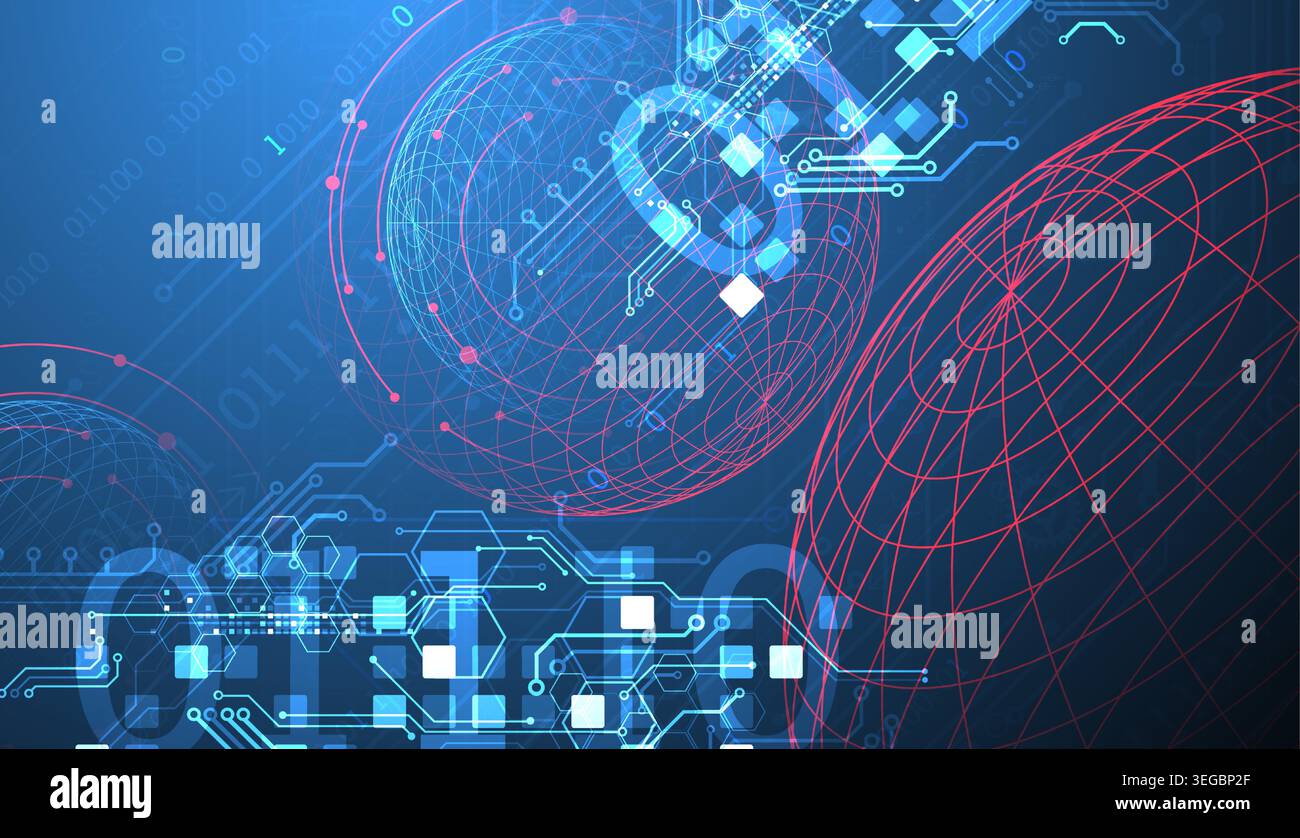 Technological vector background with colored spheres. Tech art. Stock Vector