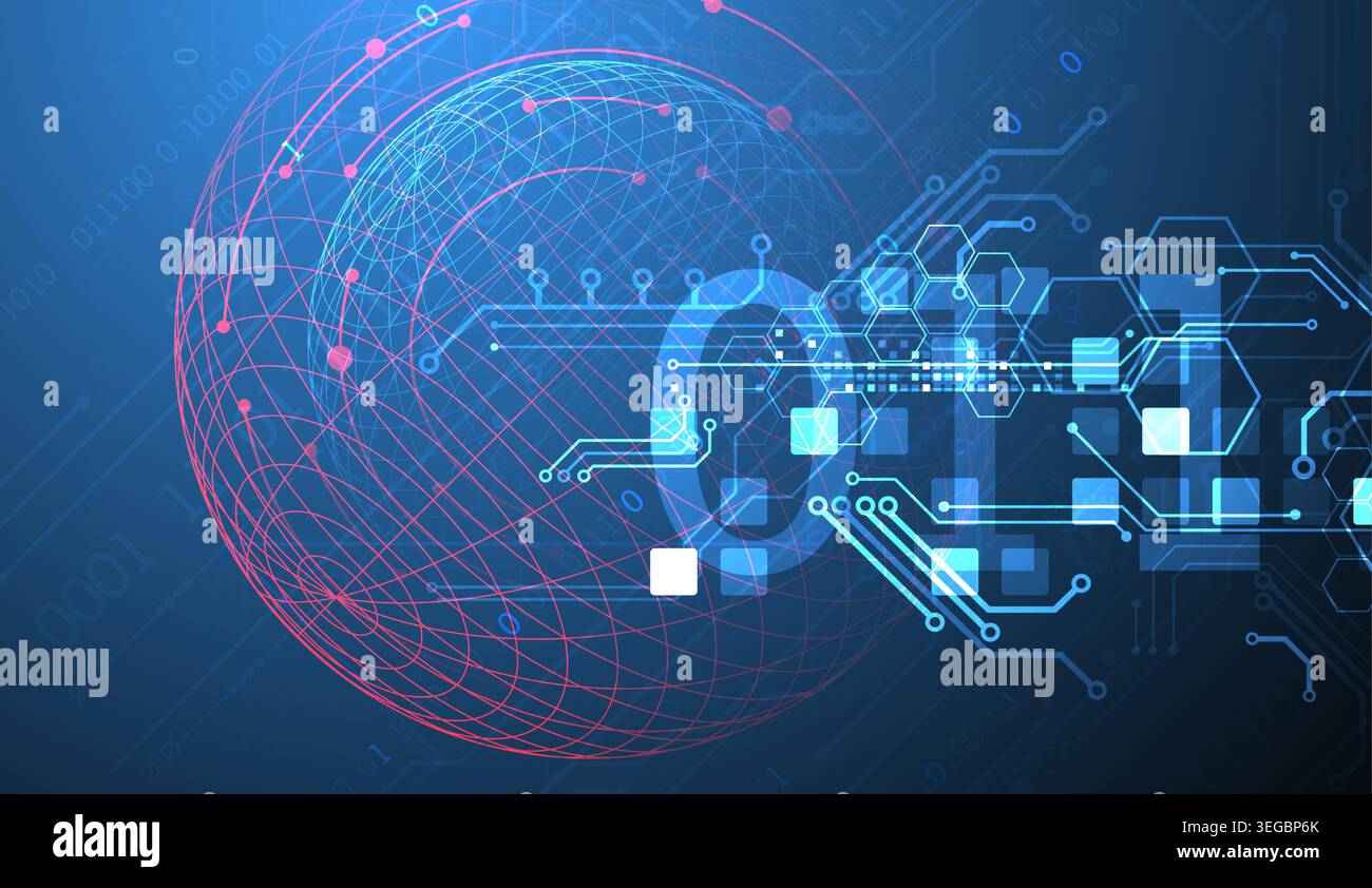 Technological vector background with colored spheres. Tech art. Stock Vector