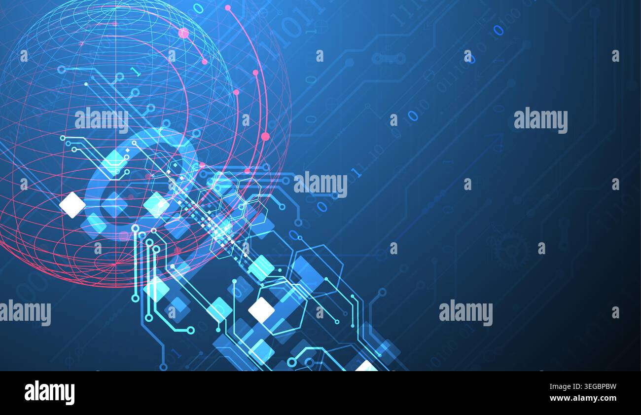 Technological vector background with colored spheres. Tech art. Stock Vector