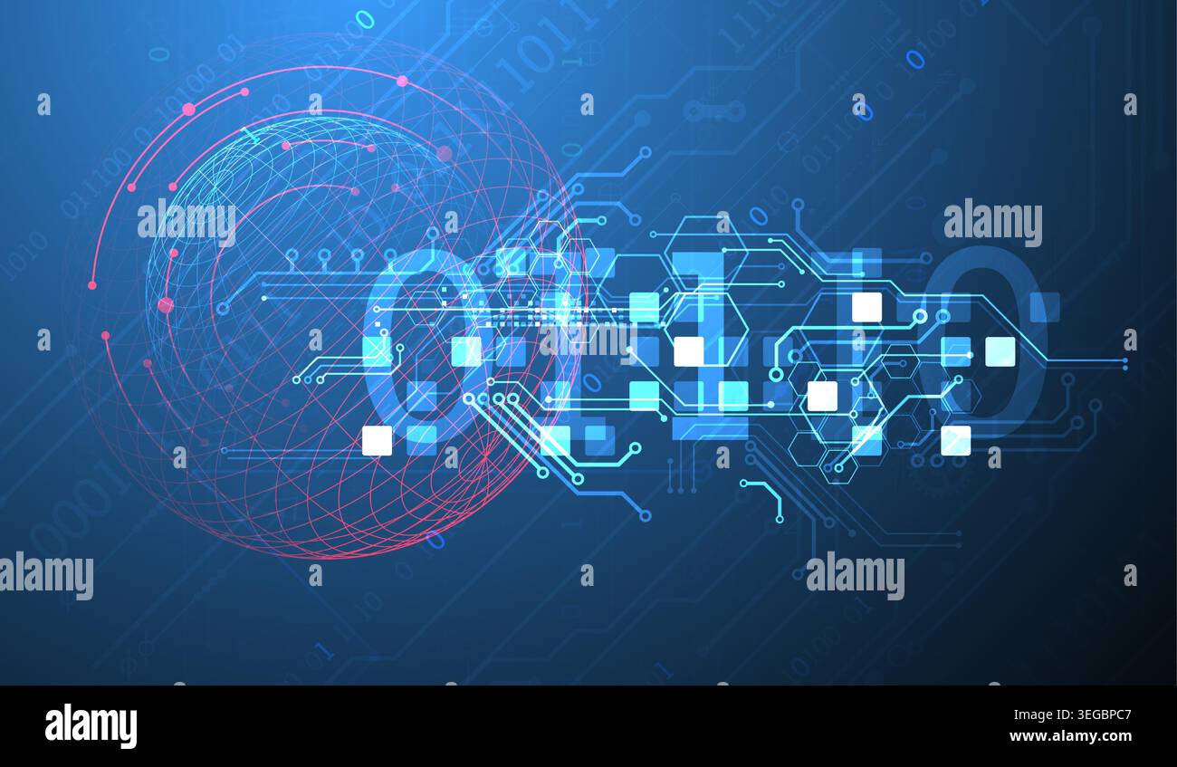Technological vector background with colored spheres. Tech art. Stock Vector