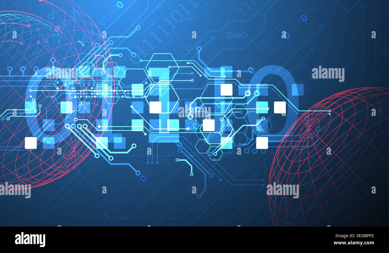Technological vector background with colored spheres. Tech art. Stock Vector
