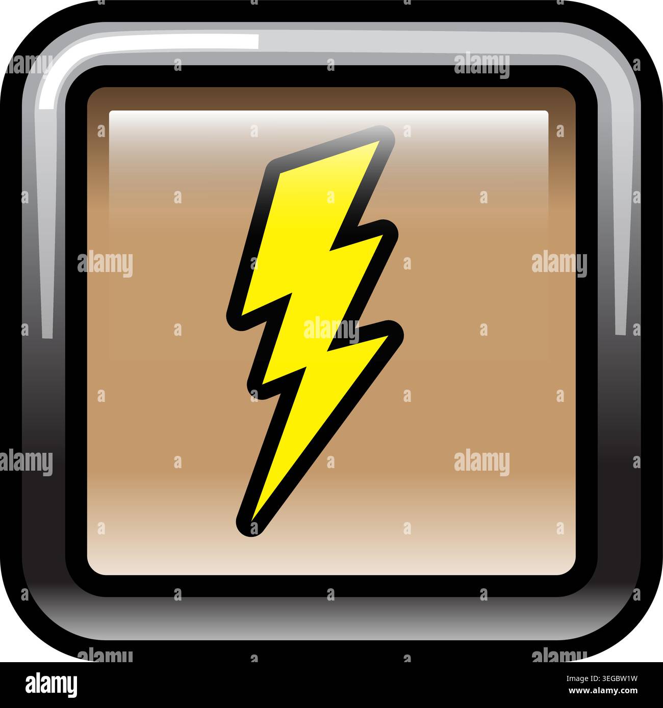 Lightning Bolt Framed in Square Button - Shaded Stock Vector