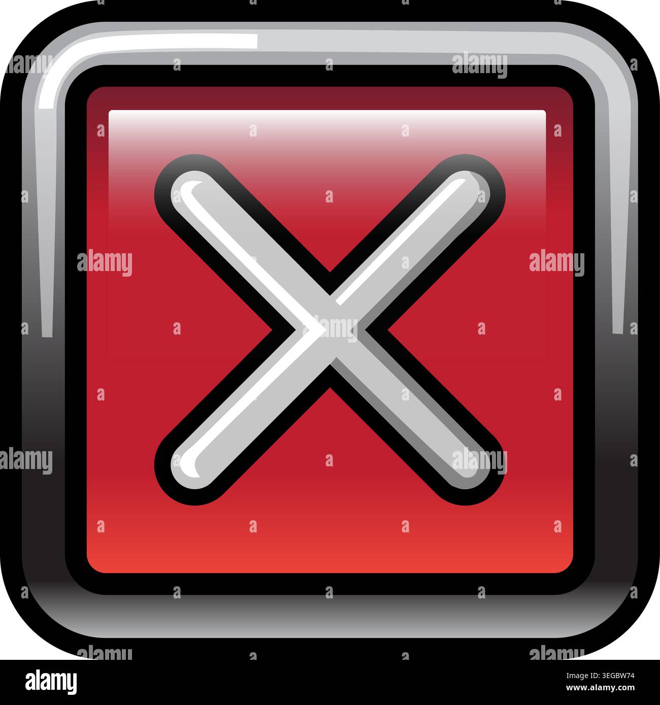 X Framed in Square Button - Shaded Stock Vector