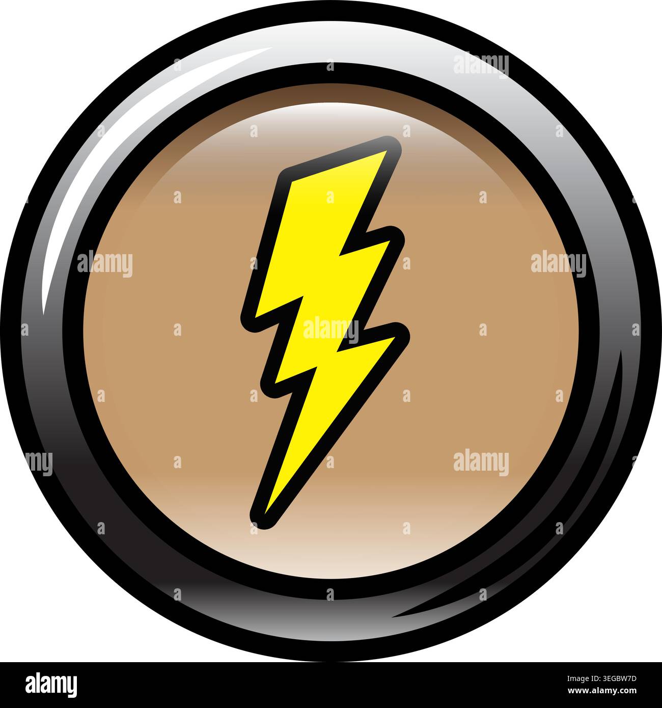 Lightning Bolt Framed in Circle Button - Shaded Stock Vector