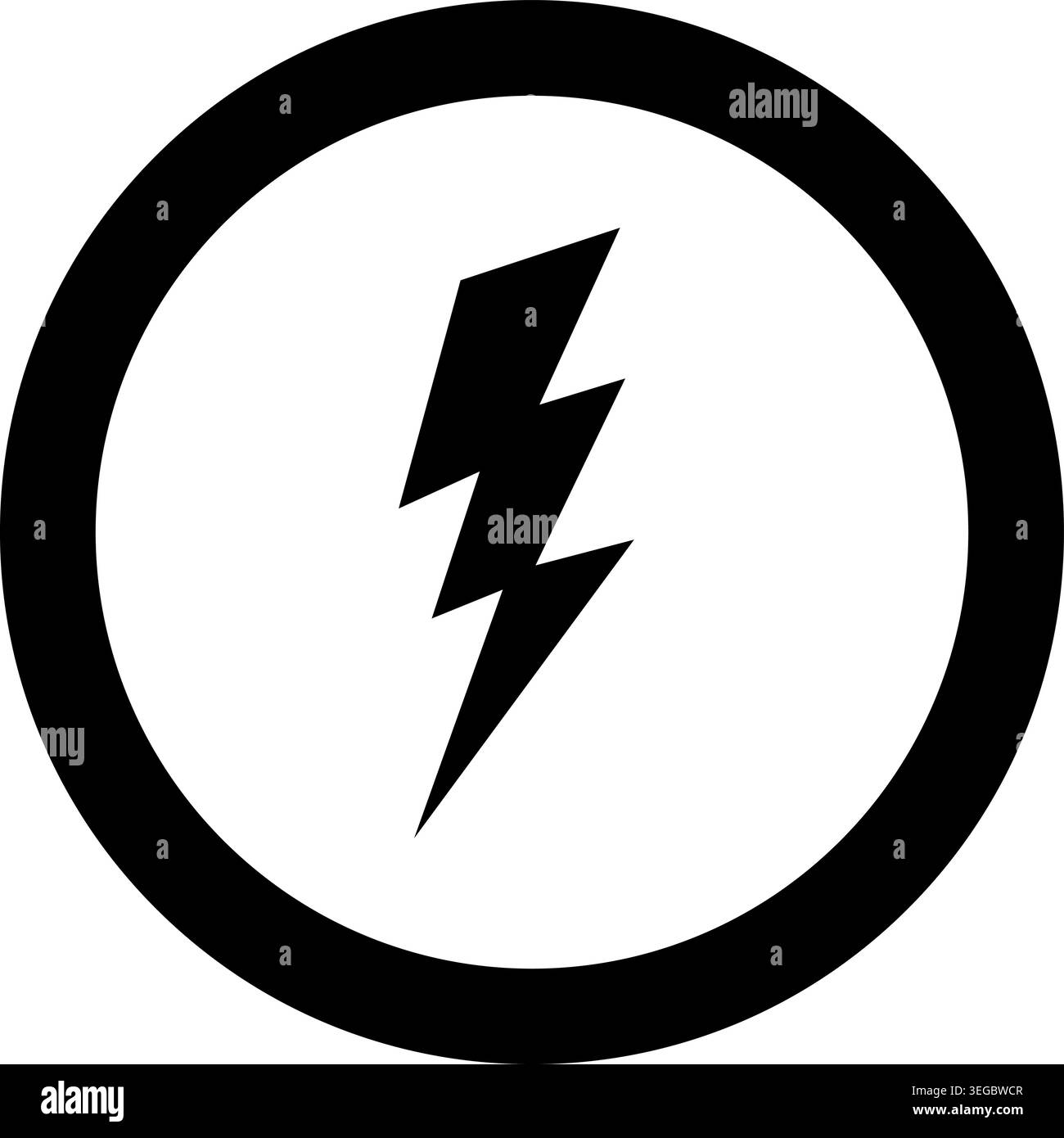 Lightning Bolt Framed in Circle - Solid Shape Stock Vector