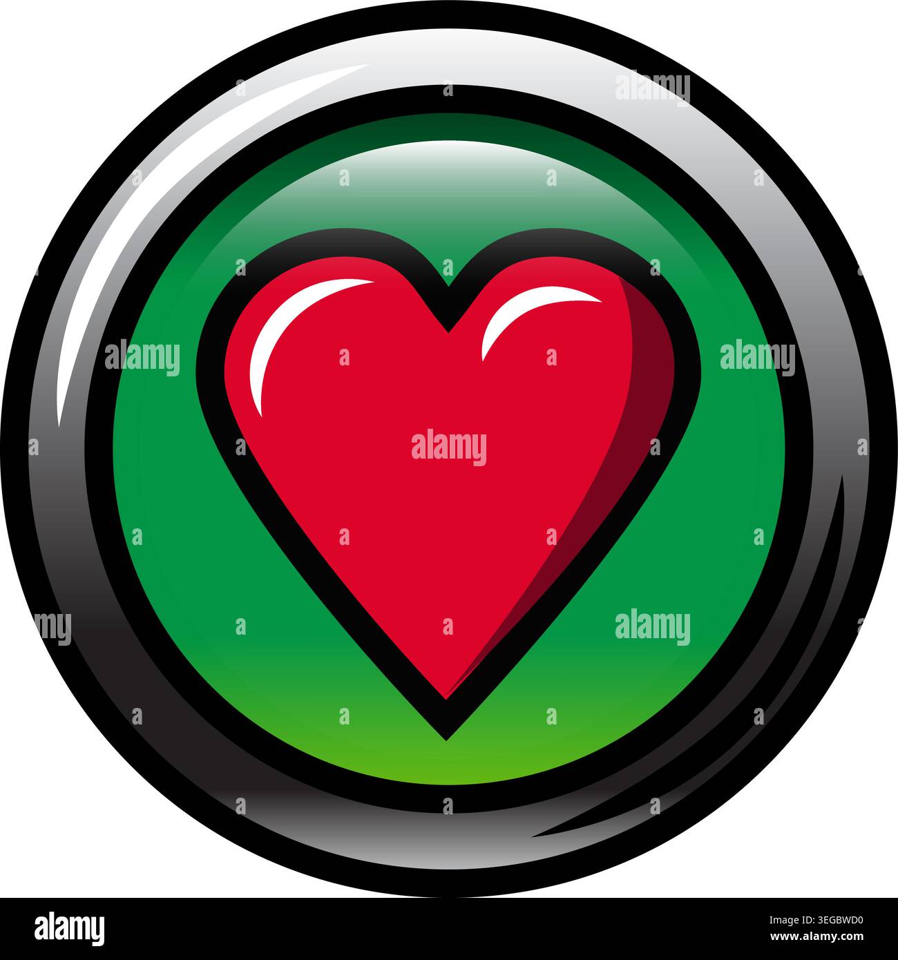 Heart Framed in Circle Button - Shaded Stock Vector