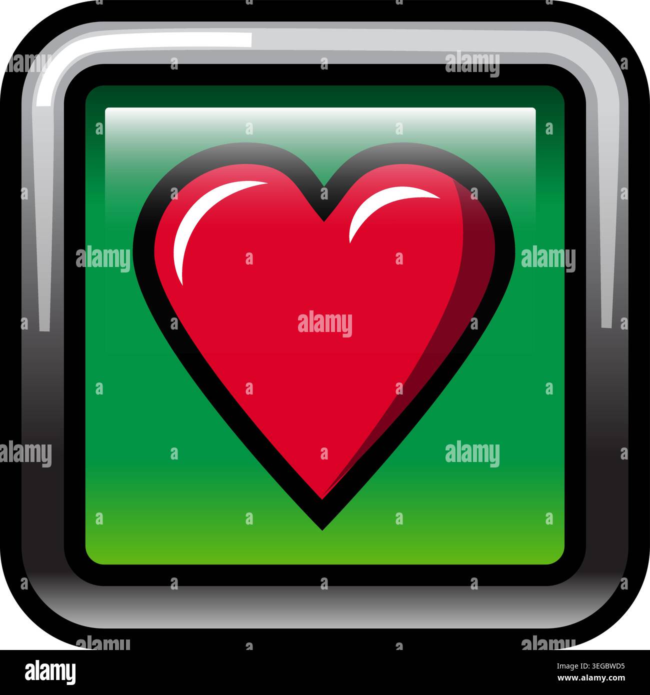 Heart Framed in Square Button - Shaded Stock Vector