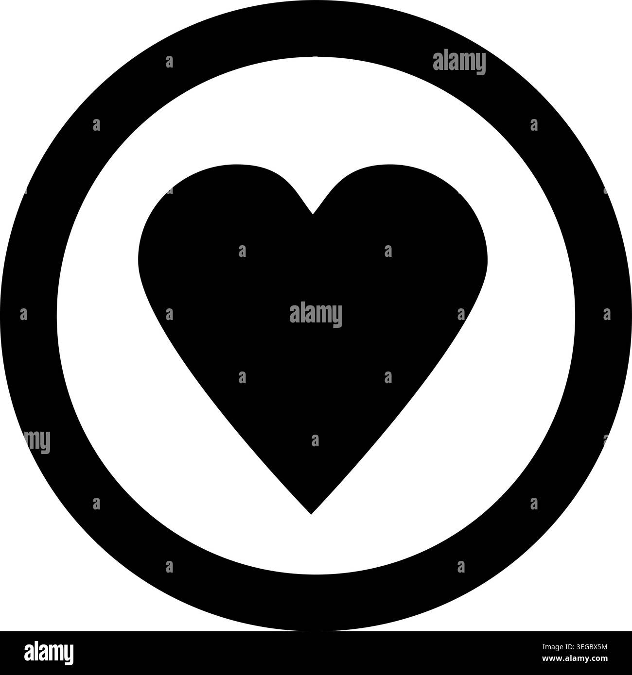 Heart Framed in Circle - Solid Shape Stock Vector