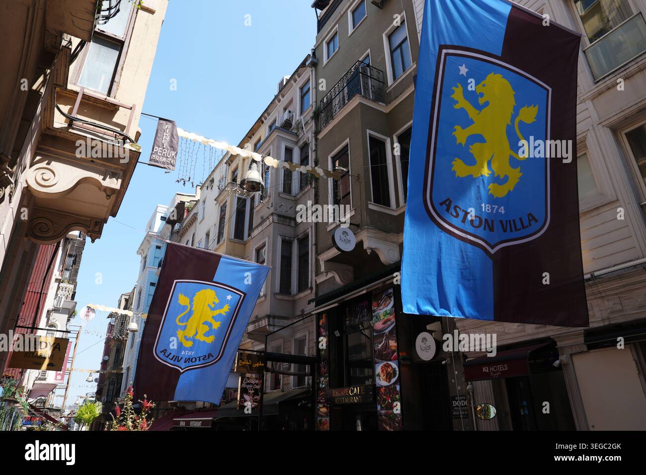 A view of Aston Villa flags near Taksim Square, Istanbul ahead of the ...