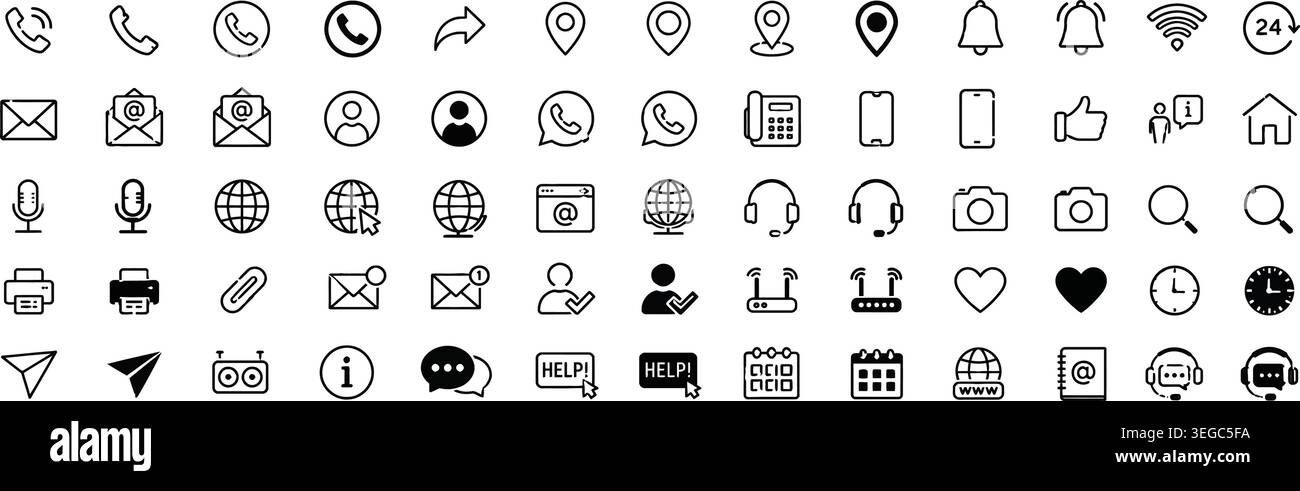 Vector Communication, Contact, and Web Interface Line Icon Mega Set Stock Vector