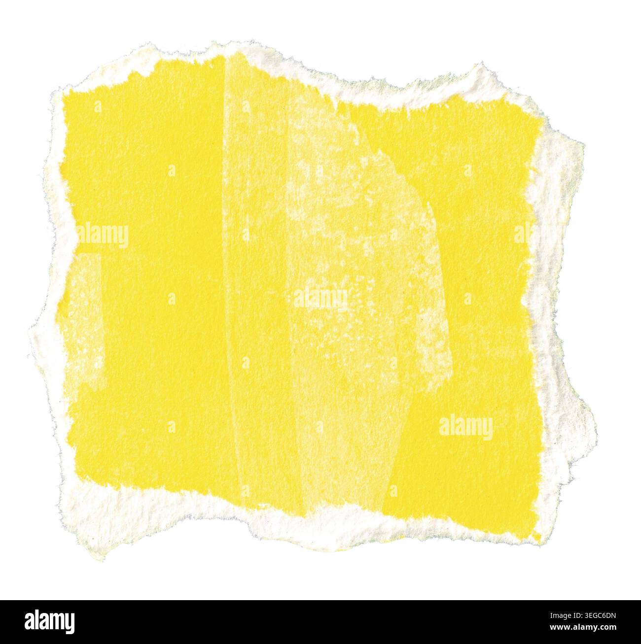 Ripped yellow paper note message isolated on white background Stock Photo