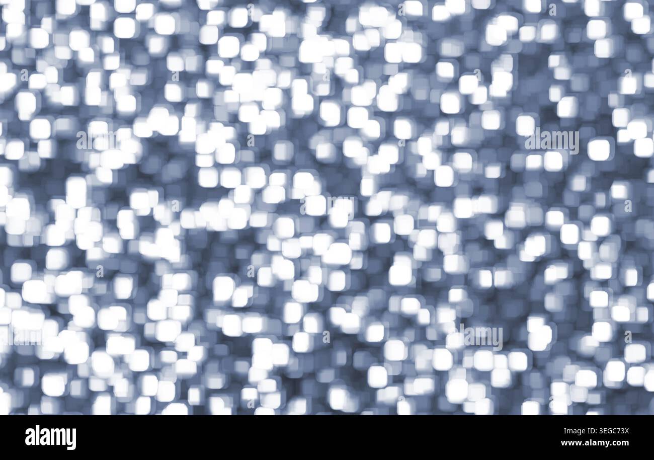 Abstract blue background design with rounded square shape lights in random geometric pattern. Defocused Lights and Dust Particles Stock Photo