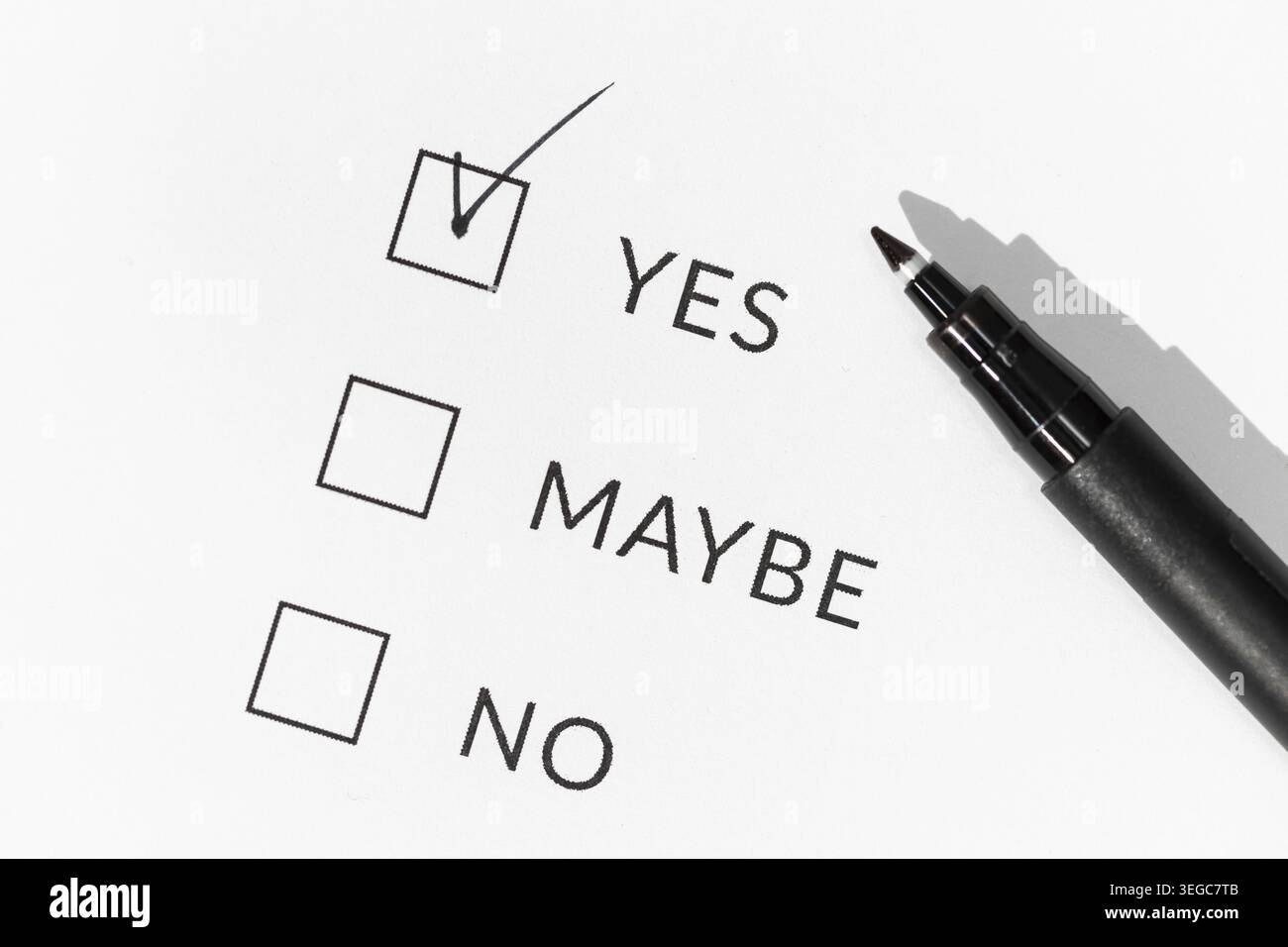 Yes or No Check boxes on white paper Stock Photo