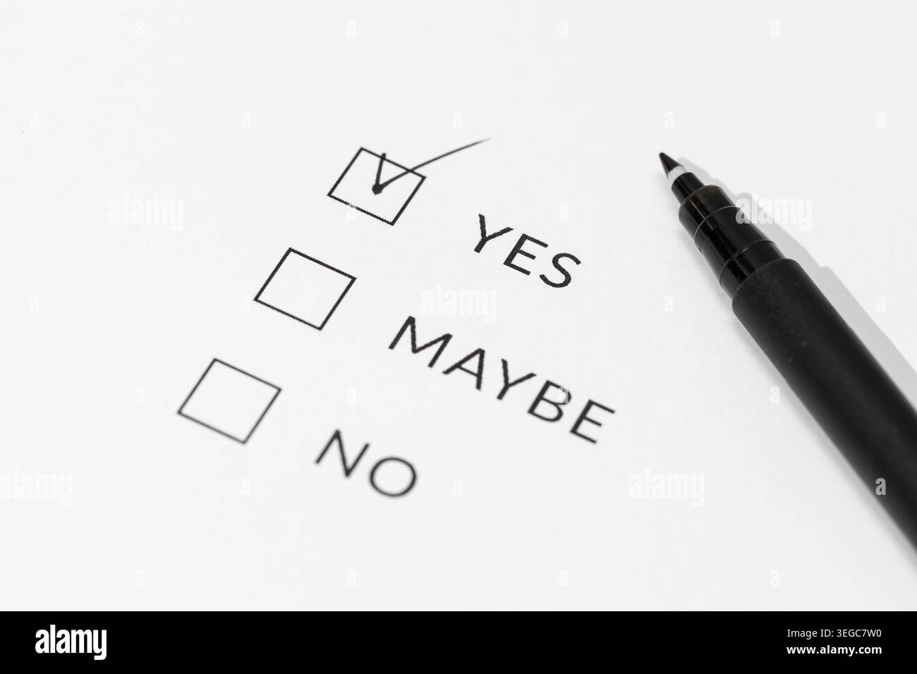 Yes or No Check boxes on white paper Stock Photo