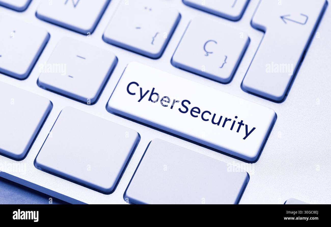 Cyber Security word on computer keyboard key. Computer or network security concept Stock Photo