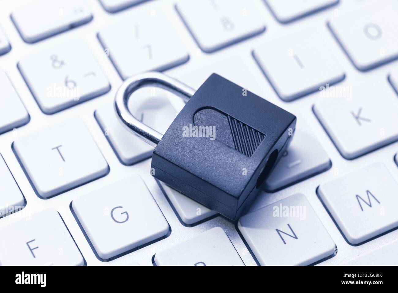 Computer Security and data privacy concept. Closed padlock on computer keyboard Stock Photo