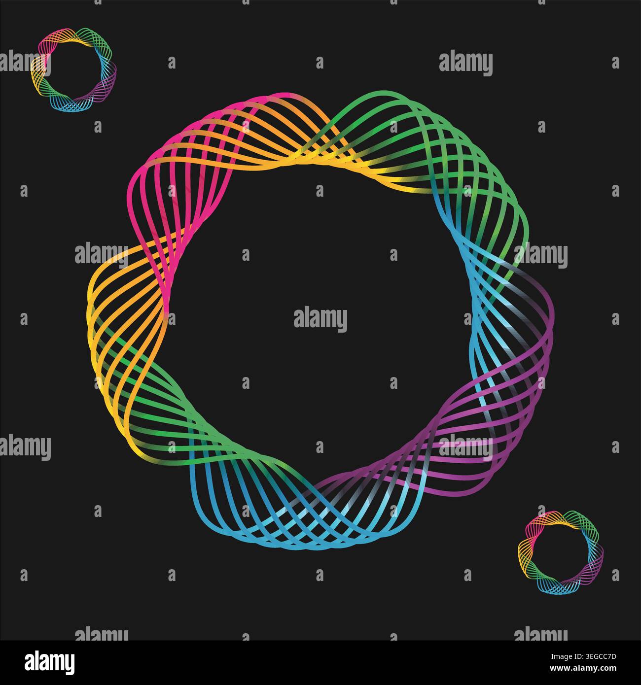 Colorful rainbow spirograph Black background Stock Vector
