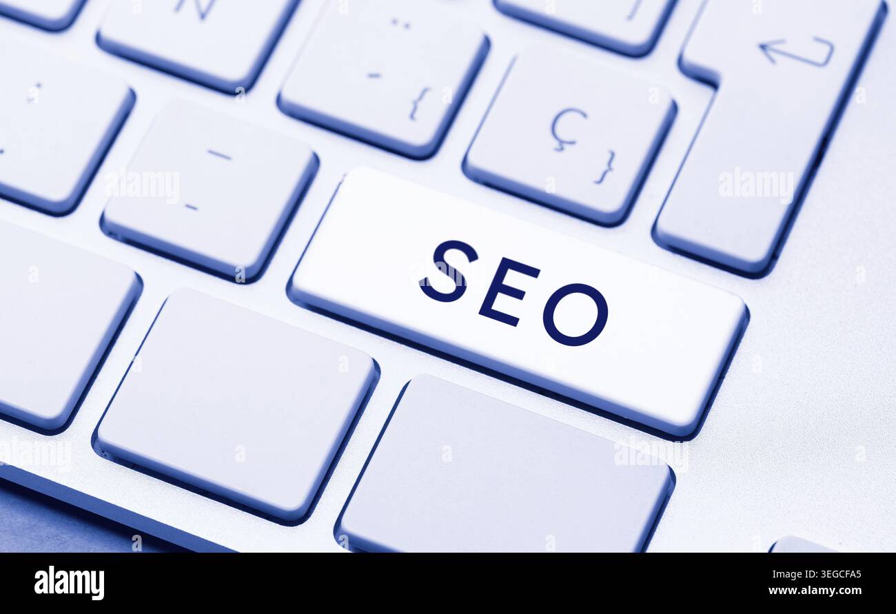 SEO Word on computer Keyboard Key. Search engine optimization concept Stock Photo