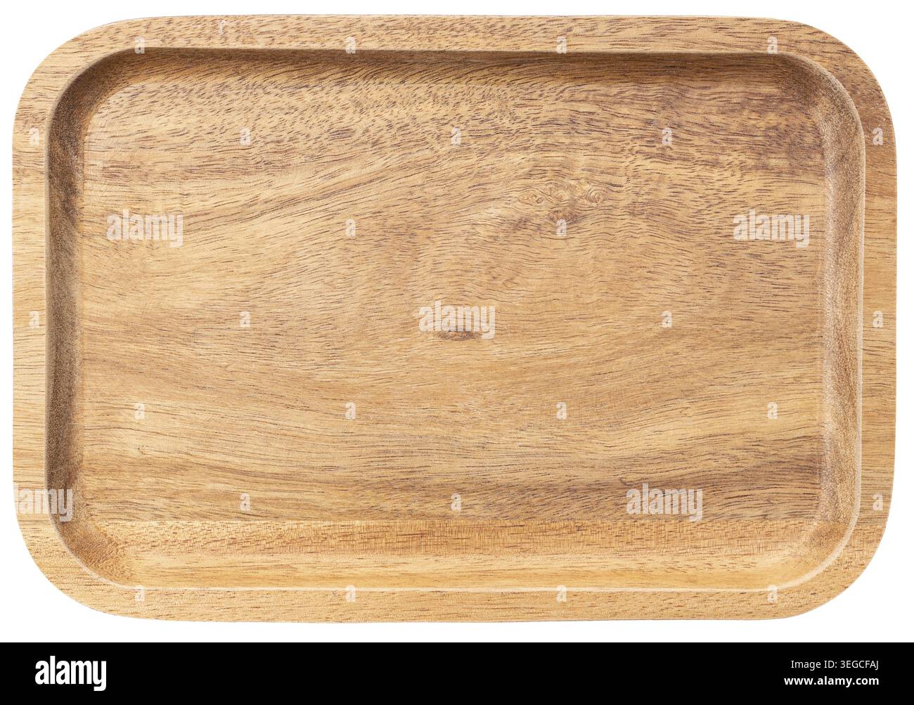 Empty rectangular wooden plate or tray isolated on white background. Top view Stock Photo