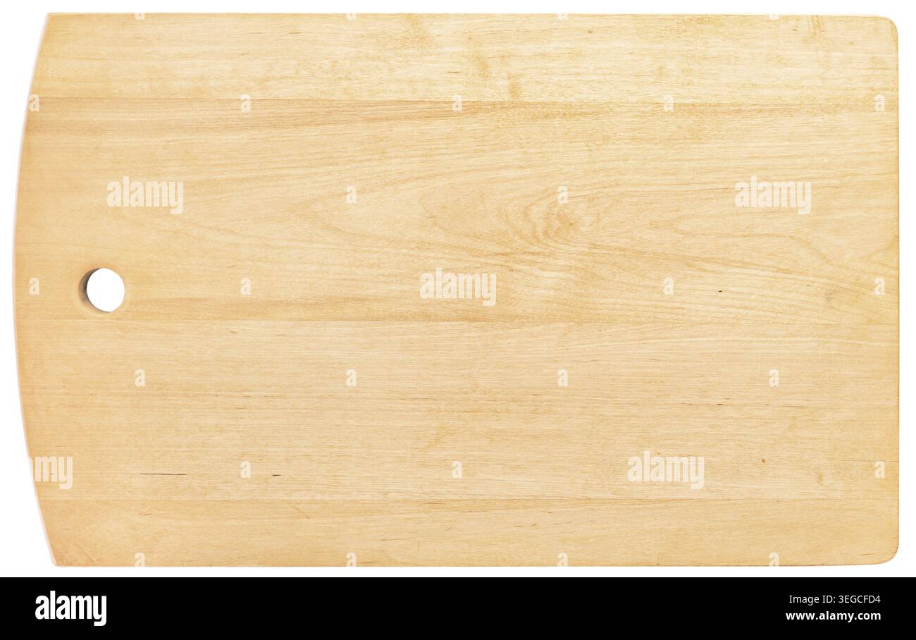 Empty Wooden cutting board isolated on white background. Rectangular shape Stock Photo