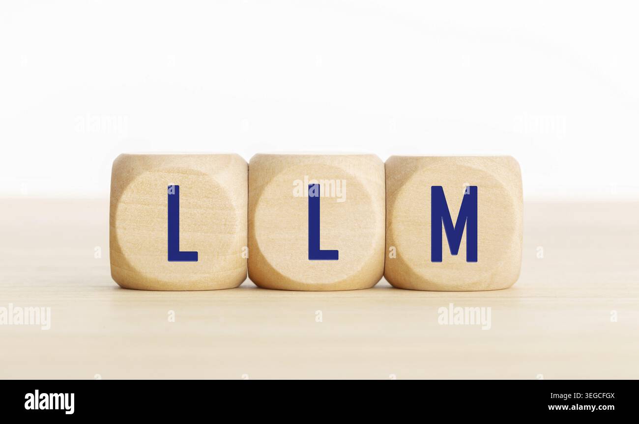 LLM or Large Language Model text on wooden blocks. Copy space Stock Photo