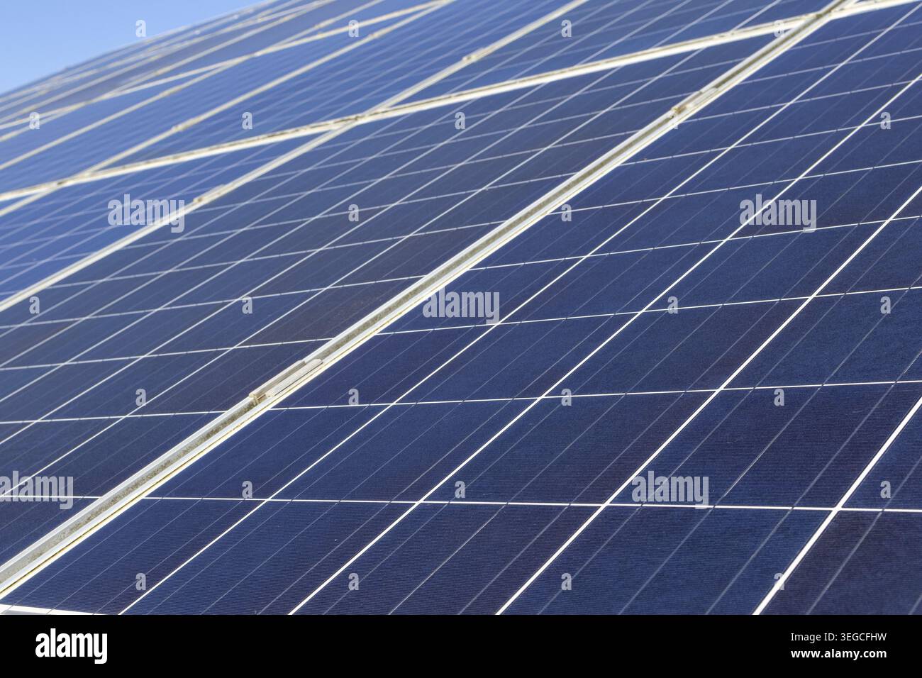 Solar panels abstract background texture on outdoors. Selective focus Stock Photo