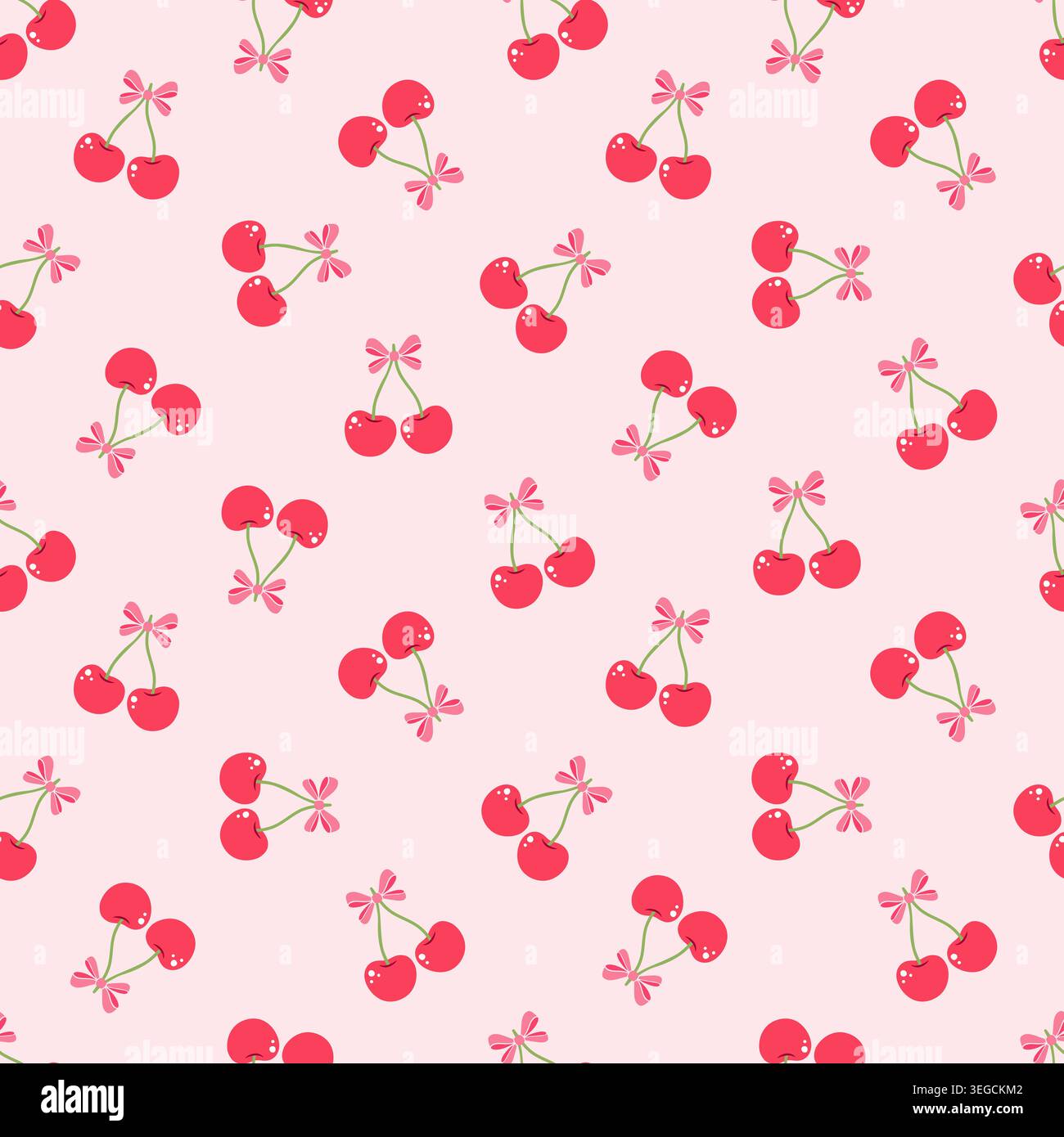 Seamless pattern of red cherries on pink background.  Stock Vector