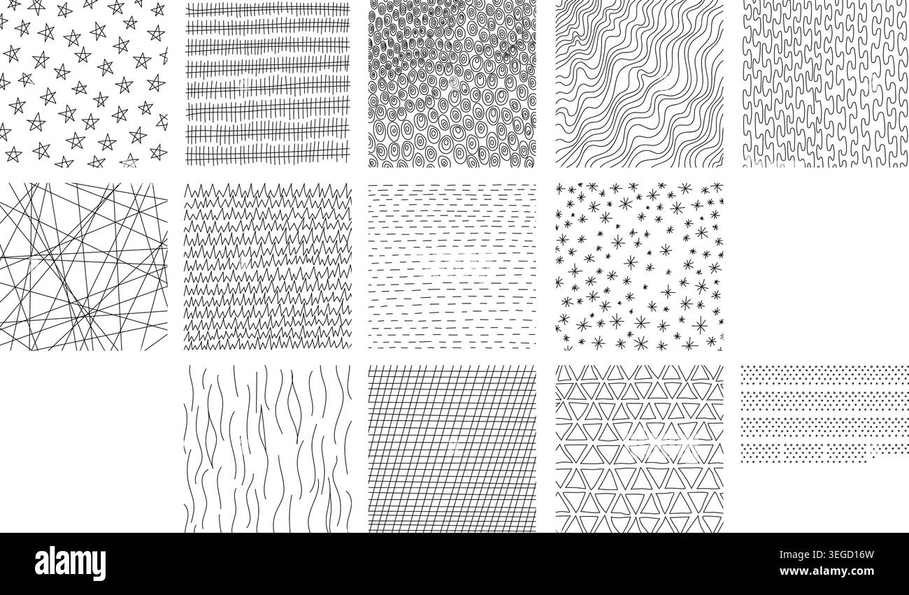 Crosshatch textures featuring hand-drawn line work and doodle pattern vector illustration set. Stock Vector