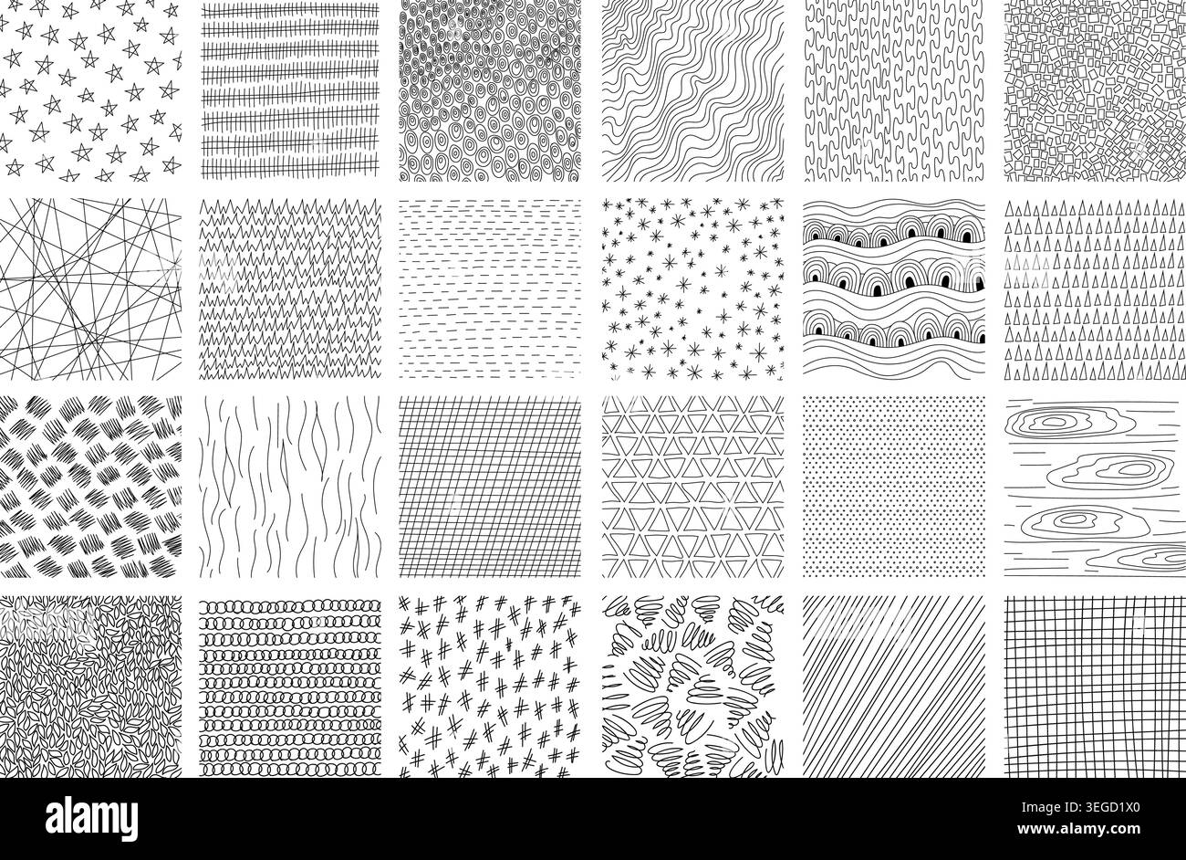 Crosshatch textures featuring hand-drawn line work and doodle pattern vector illustration set. Stock Vector