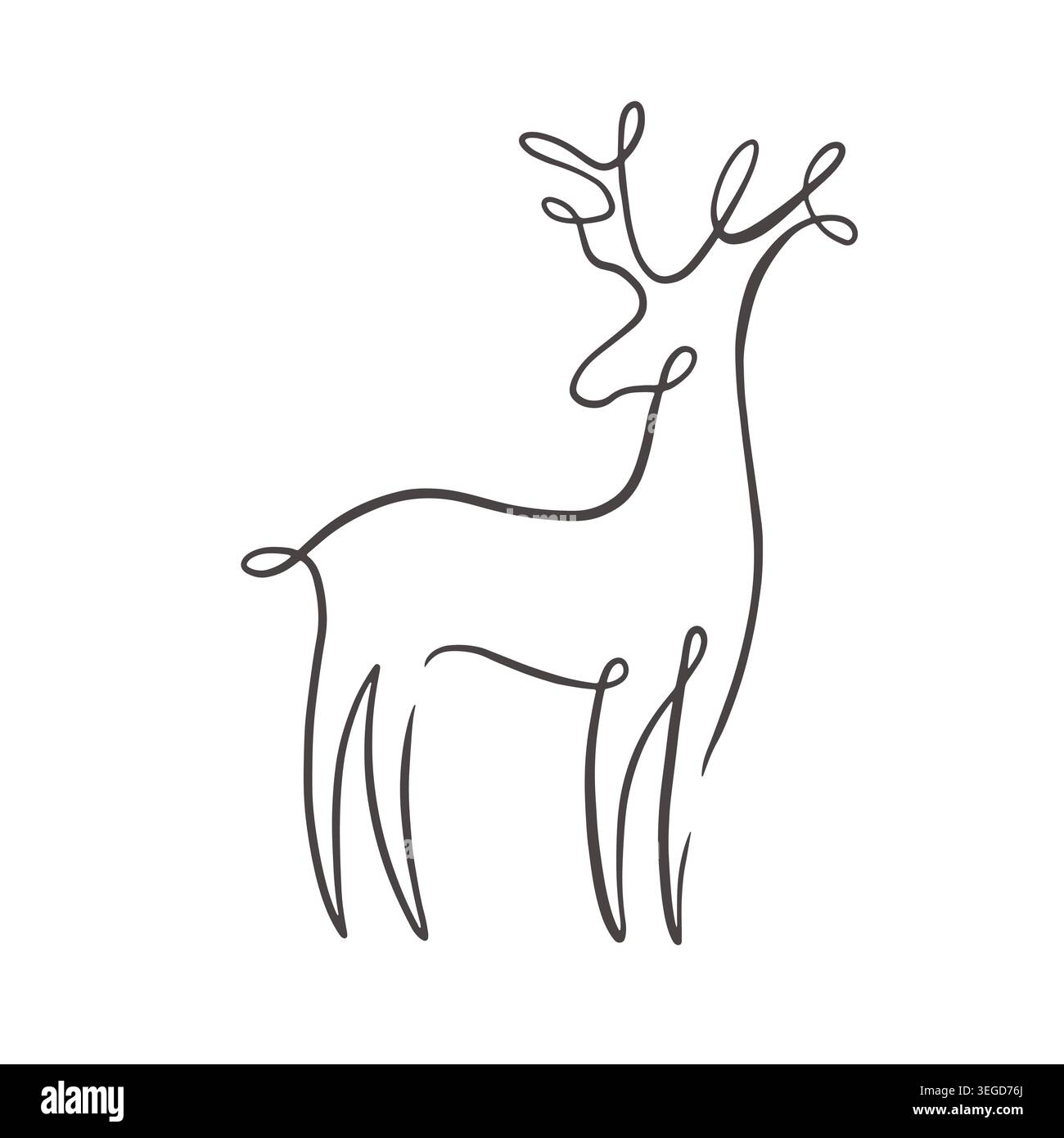 Minimal deer continuous one line illustration Stock Vector