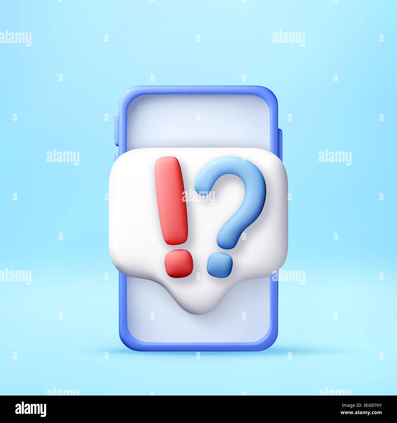 3D Mobile phone with exclamation and question mark Stock Vector