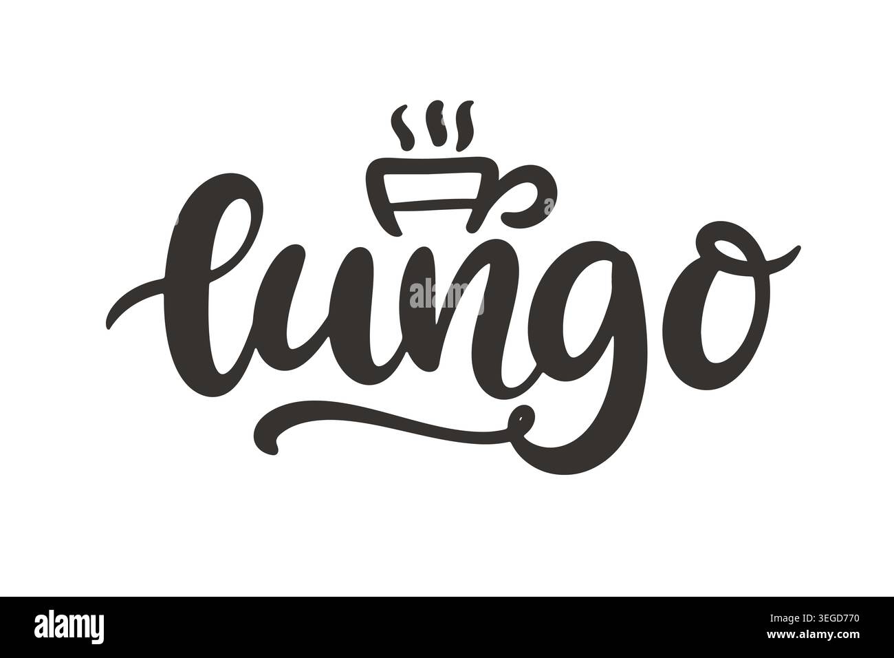 Lungo coffee hand written lettering design Stock Vector