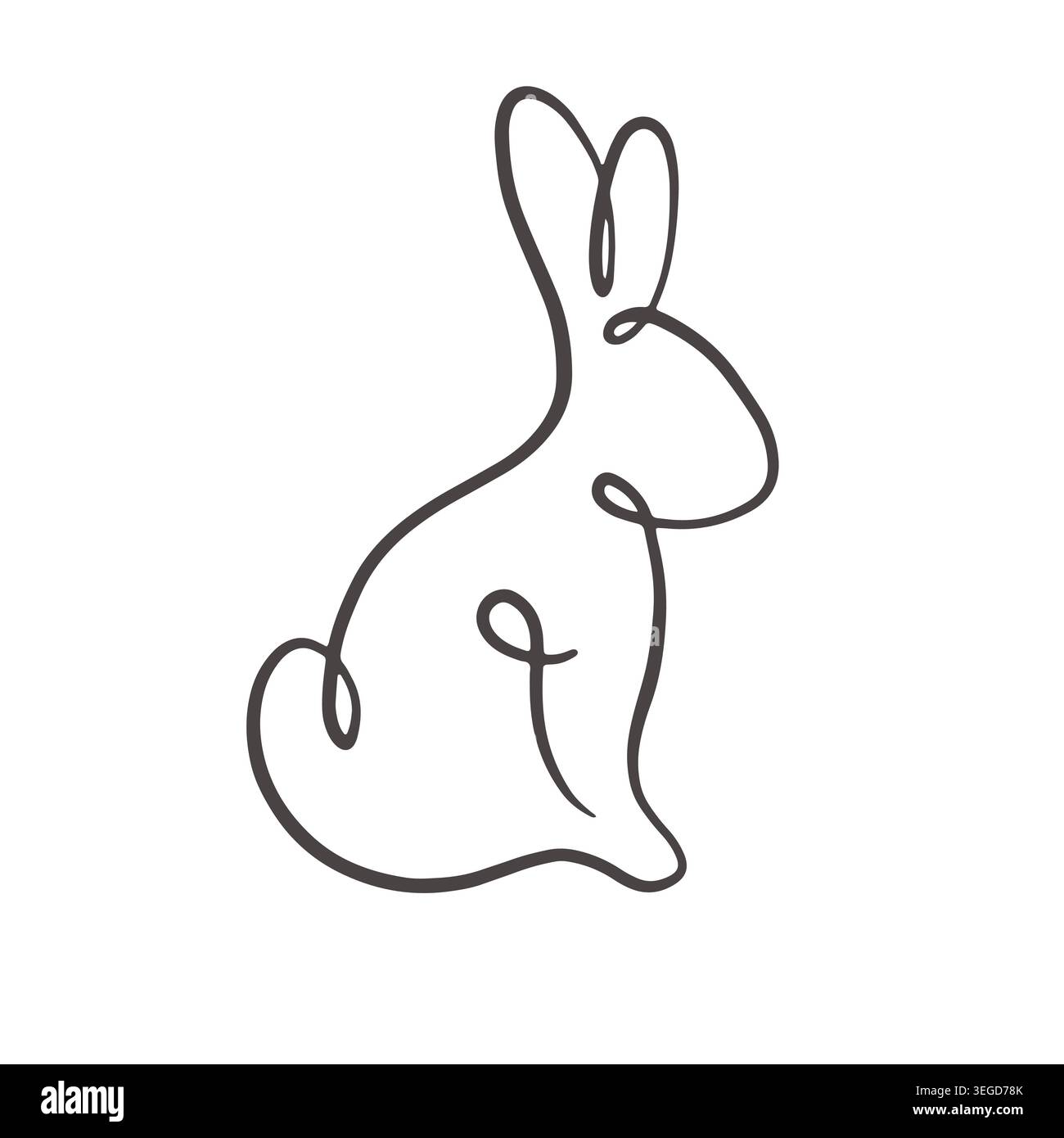 Minimal Rabbit Bunny One Line Art Illustration Stock Vector