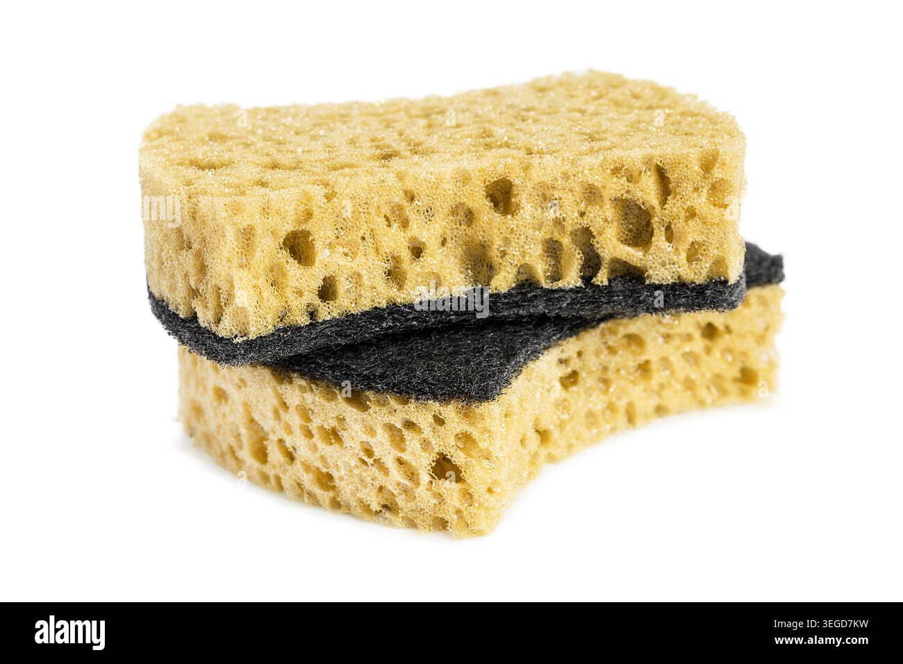 Two simple kitchen cleaning sponges isolated on white background Stock Photo