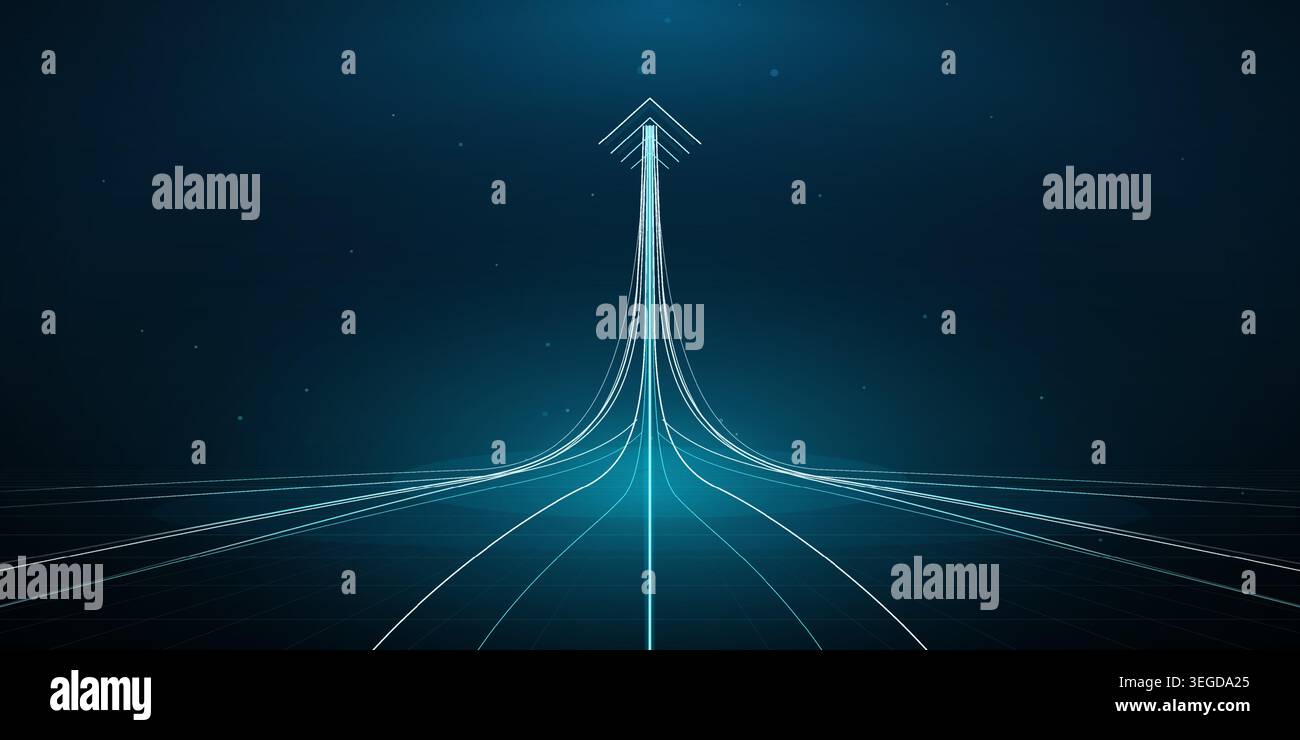 Abstract digital background with glowing lines converging into an arrow Stock Vector