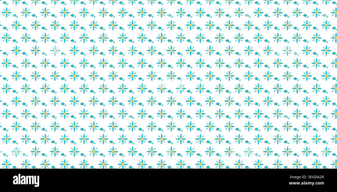 Seamless pattern with cute stylized blue flowers and floral elements. Stock Vector