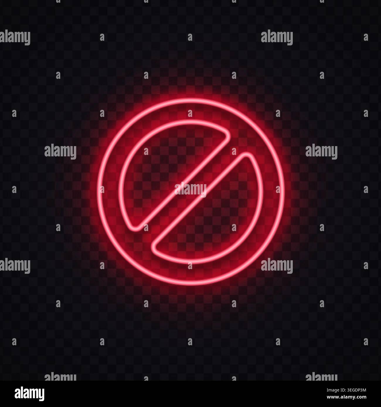 Red neon prohibited symbol on transparent background. Universal ban icon for forbidden action, restriction, and warning. Stock Vector