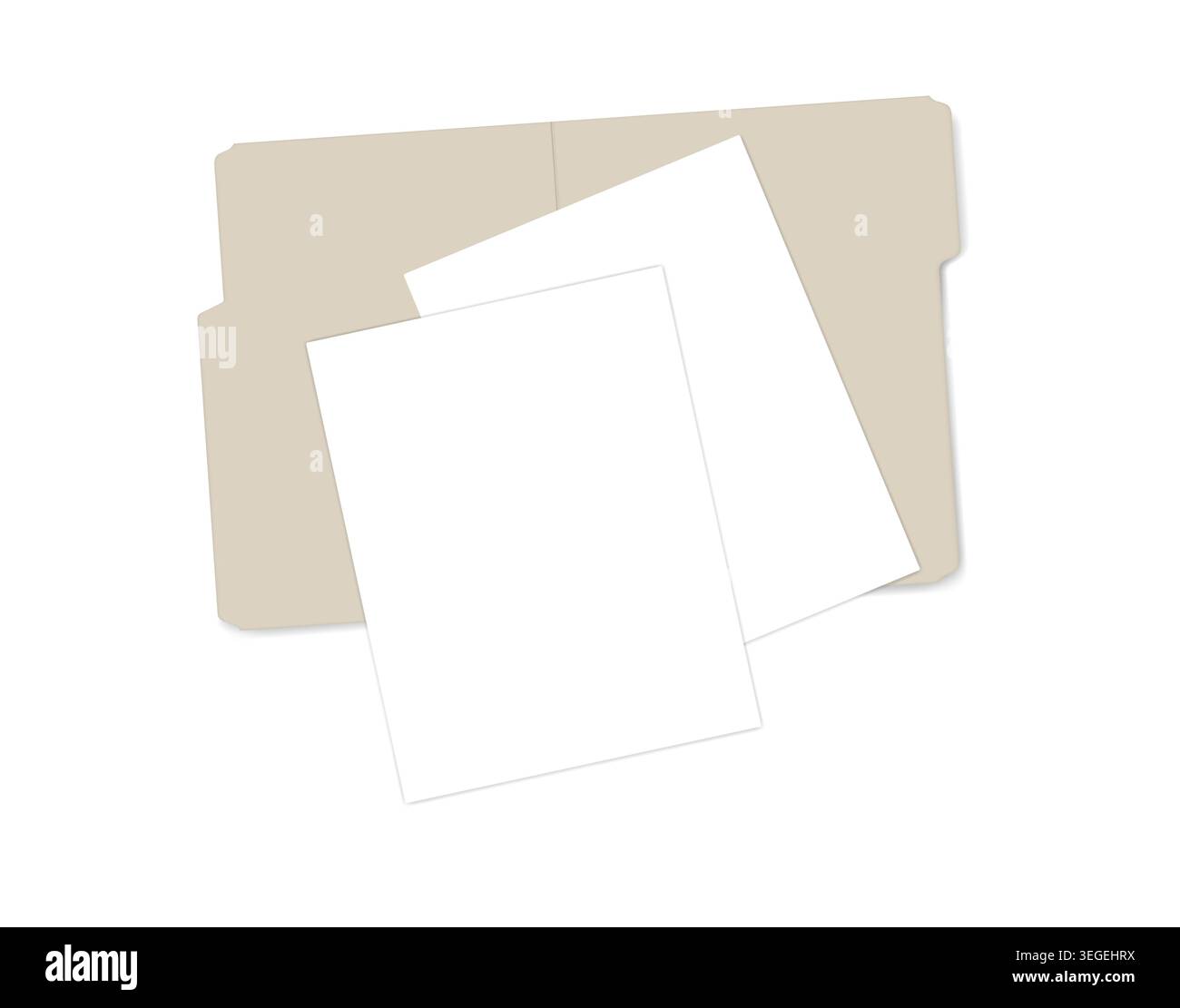 Open tab file folder and paper sheets isolated on white background, vector mockup Stock Vector