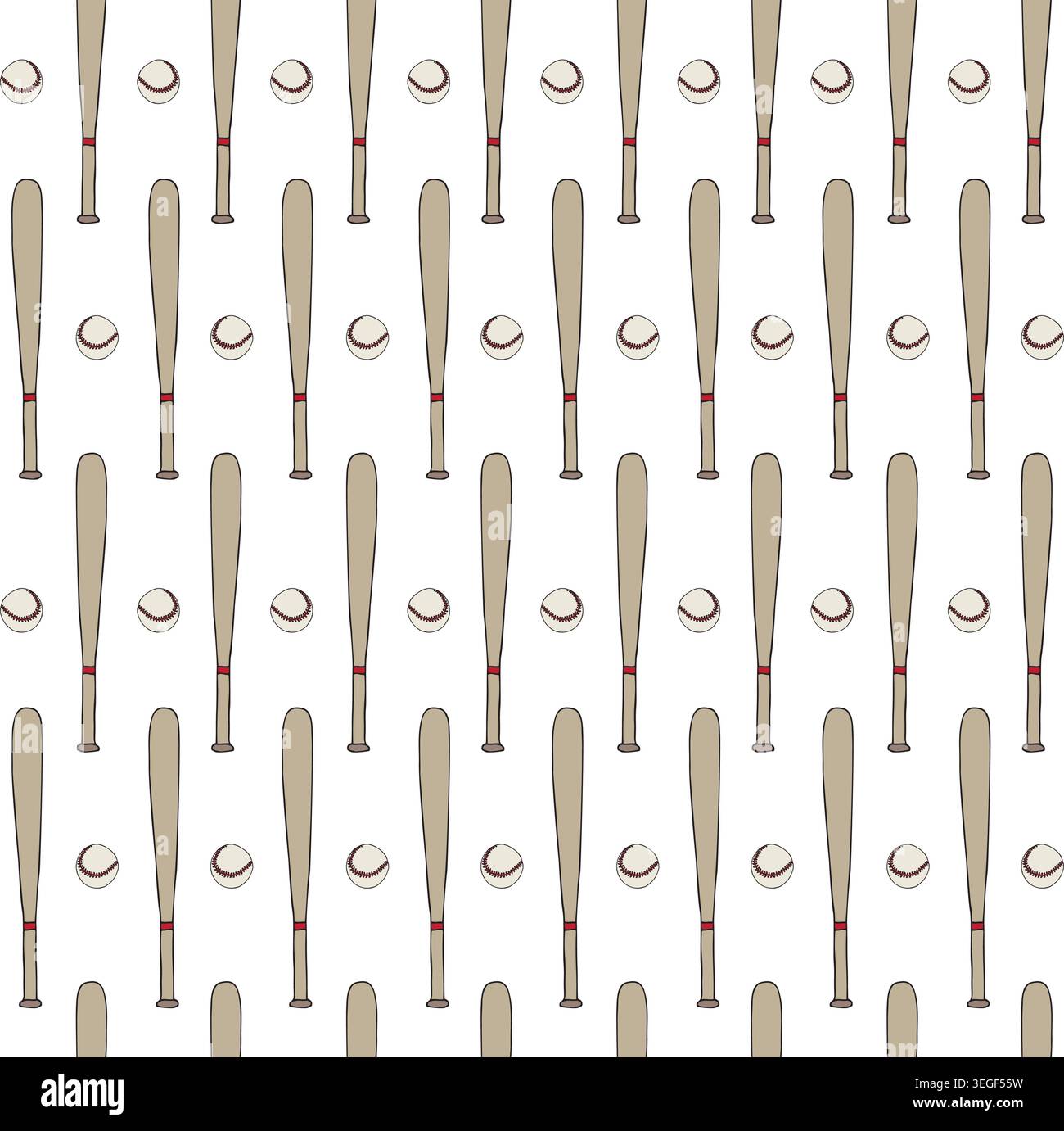 Vector seamless pattern of baseball bat and ball Stock Vector