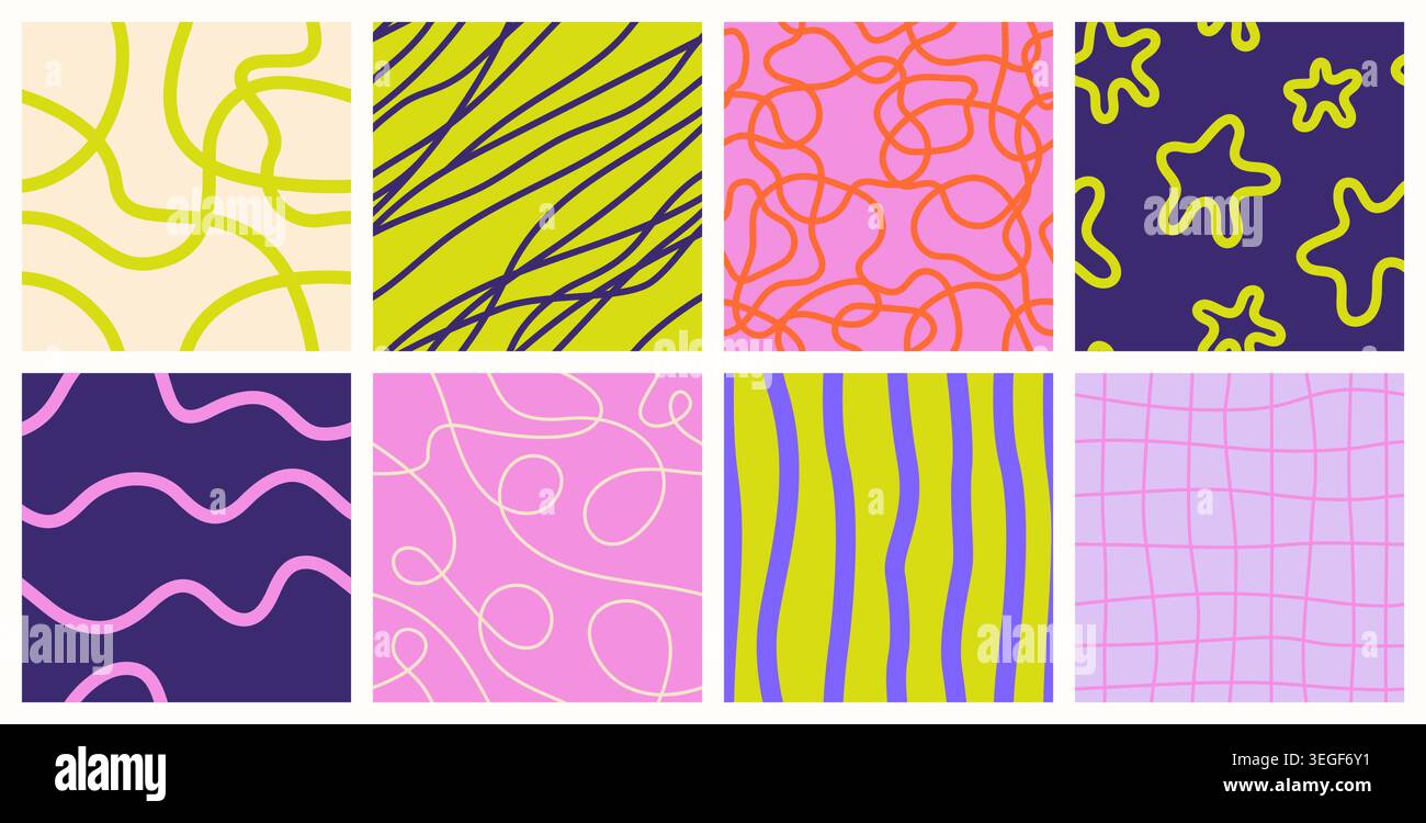 Hand drawn seamless patterns. Abstract tiles. Stock Vector