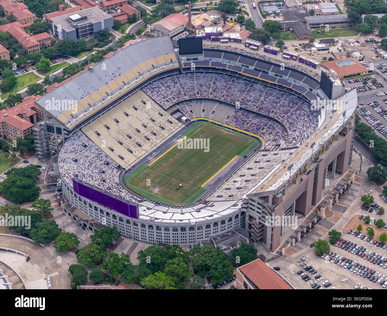 An aerial drone photograph of Tiger Stadium at Louisiana State ...
