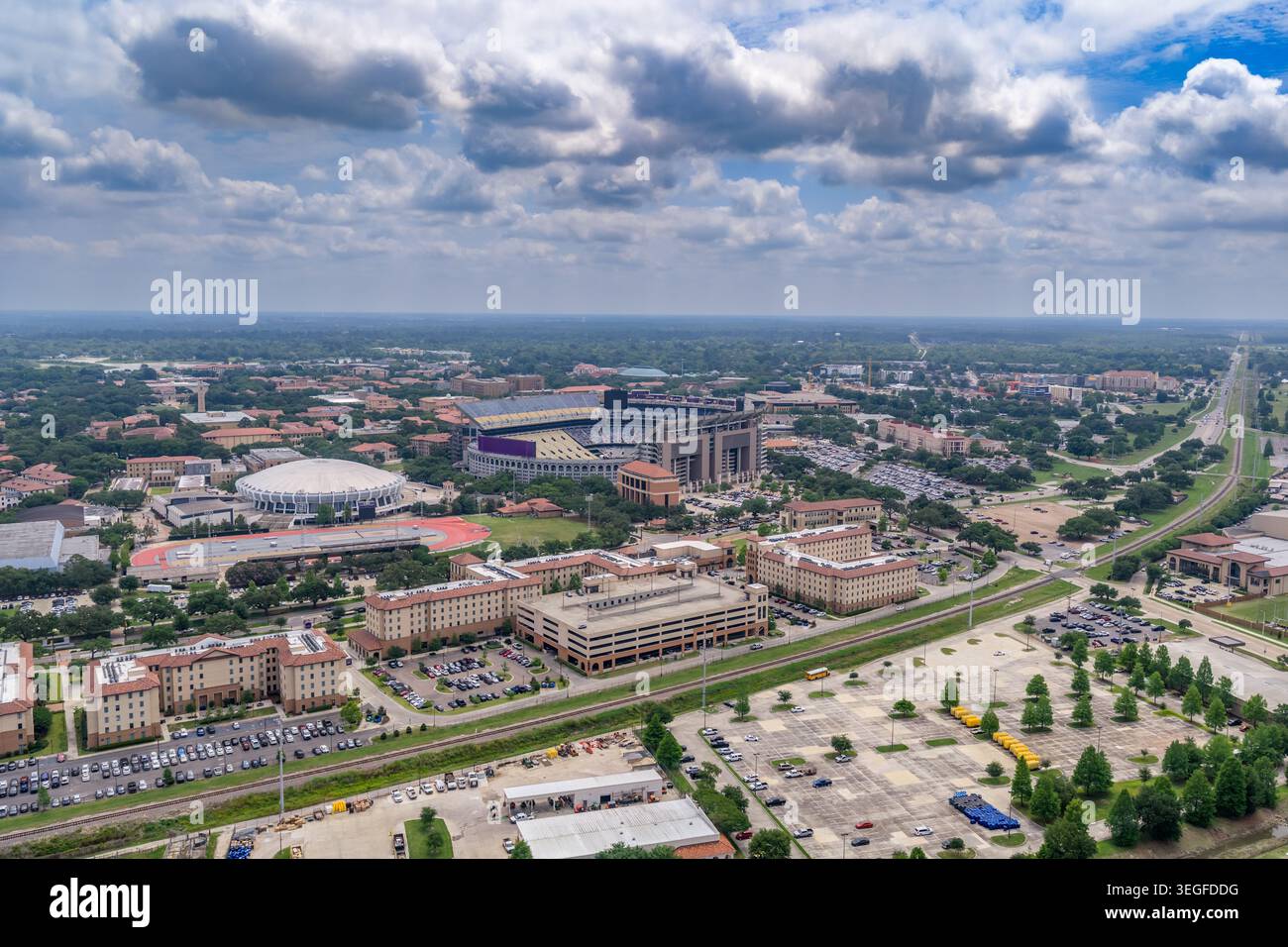 An aerial drone photograph of Tiger Stadium at Louisiana State ...