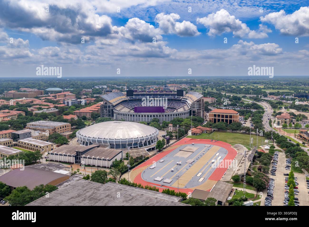 An aerial drone photograph of Tiger Stadium at Louisiana State ...