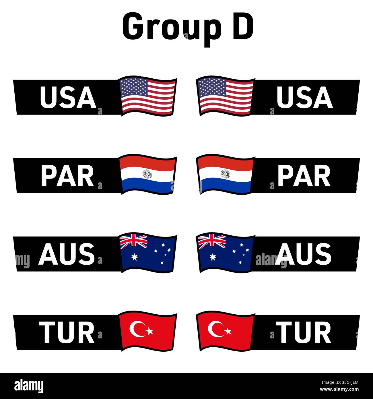 National flags and country codes participating teams in group D United ...