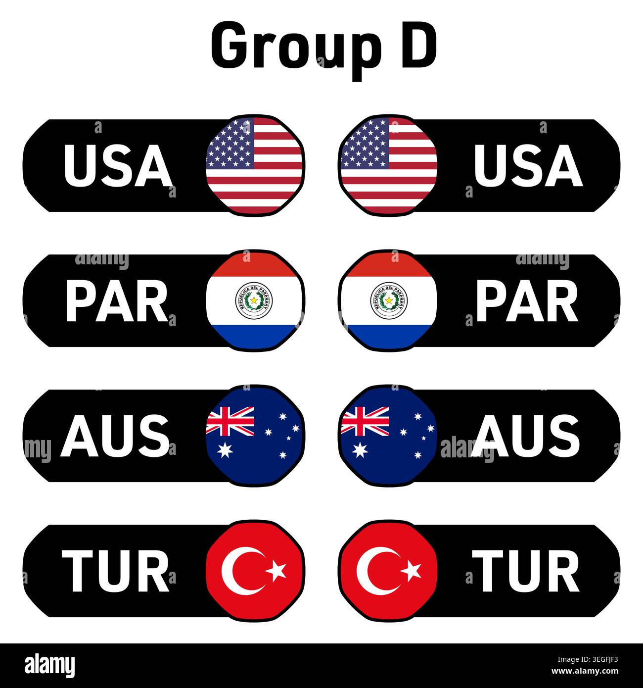 Country Flags Code Bar National flags and country codes participating teams in group D United ...