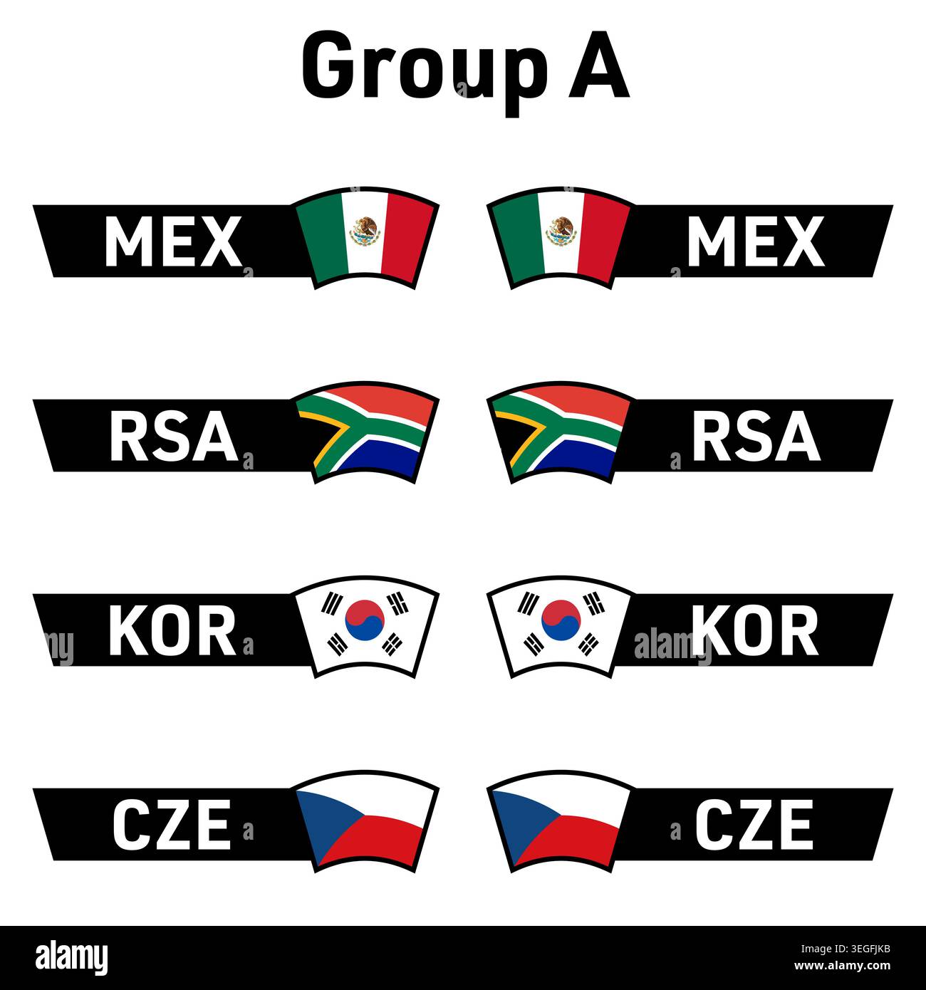 National flags and country codes participating teams in group A Mexico ...