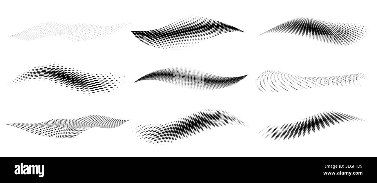 Collection of Wavy Halftone Patterns - Vector Illustration Stock Vector