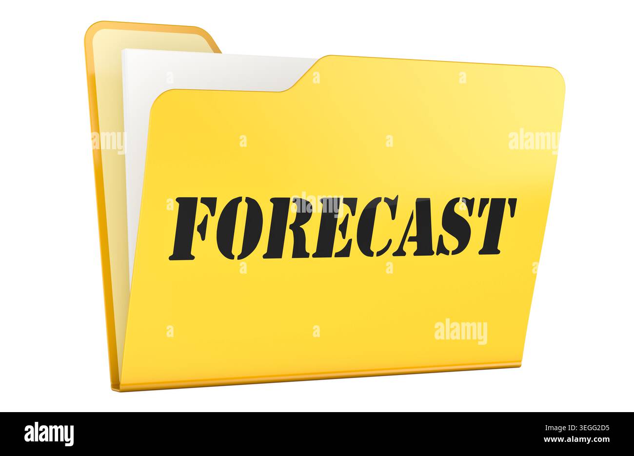 Forecast, yellow file folder with documents. 3D rendering isolated on white background Stock Photo